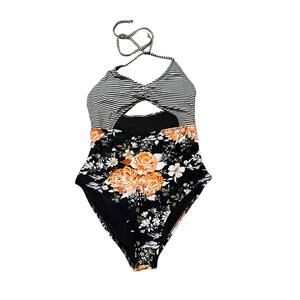 Cupshe Stripe and Floral Monokini One Piece Cut Out Size Medium